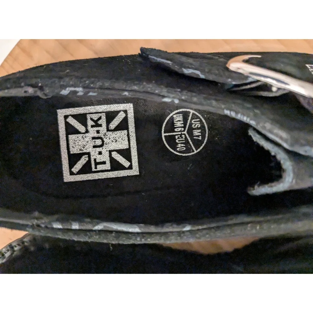NWOT T.U.K. Black Suede Monk Strap Creepers‎ Platform Shoes Size US 7 EU 40